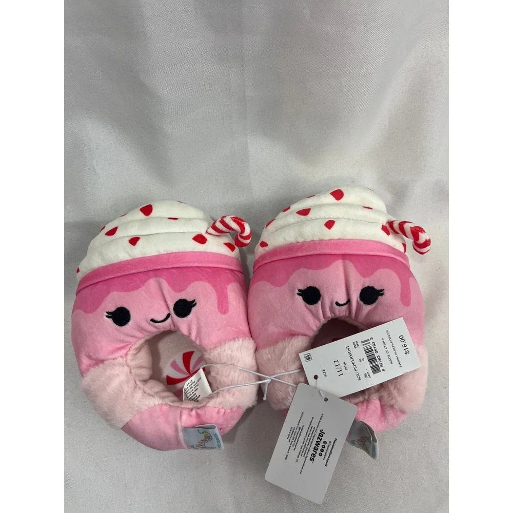Squishmallows Squish Peppermint Pink Plush Slippers Kids Size 11/12 Jazwares NEW